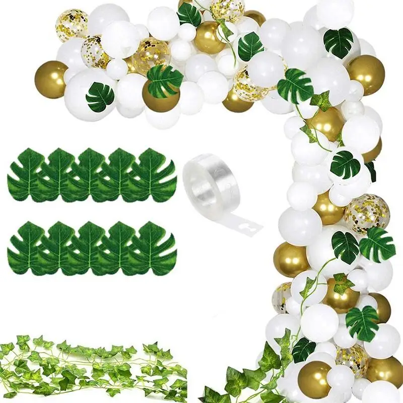 

100 Pcs Gold White Balloons Party Theme Latex Baloon Garland DecorationArtificial Palm Leaf Balloon Birthday Wedding Decor