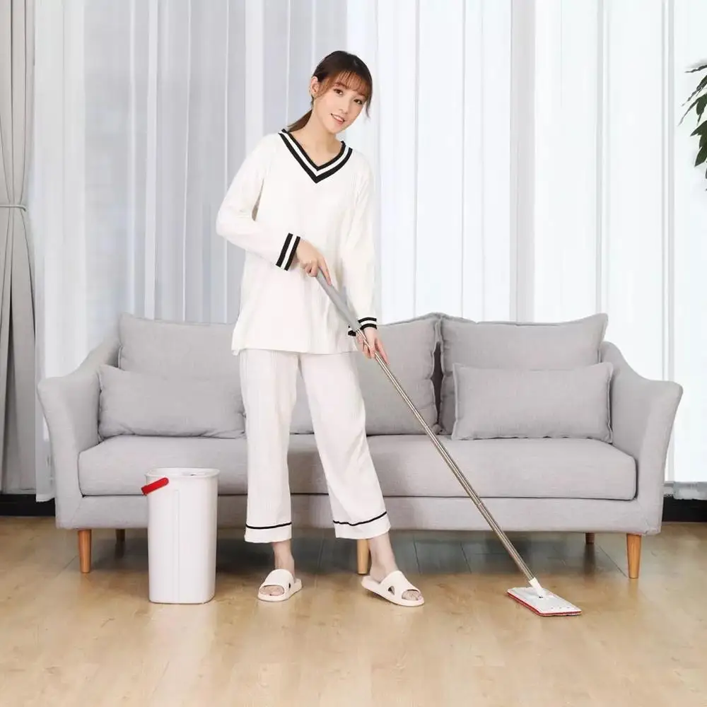 Плоская Швабра Cleanhome с ведром тряпка из микрофибры для мытья деревянного пола без