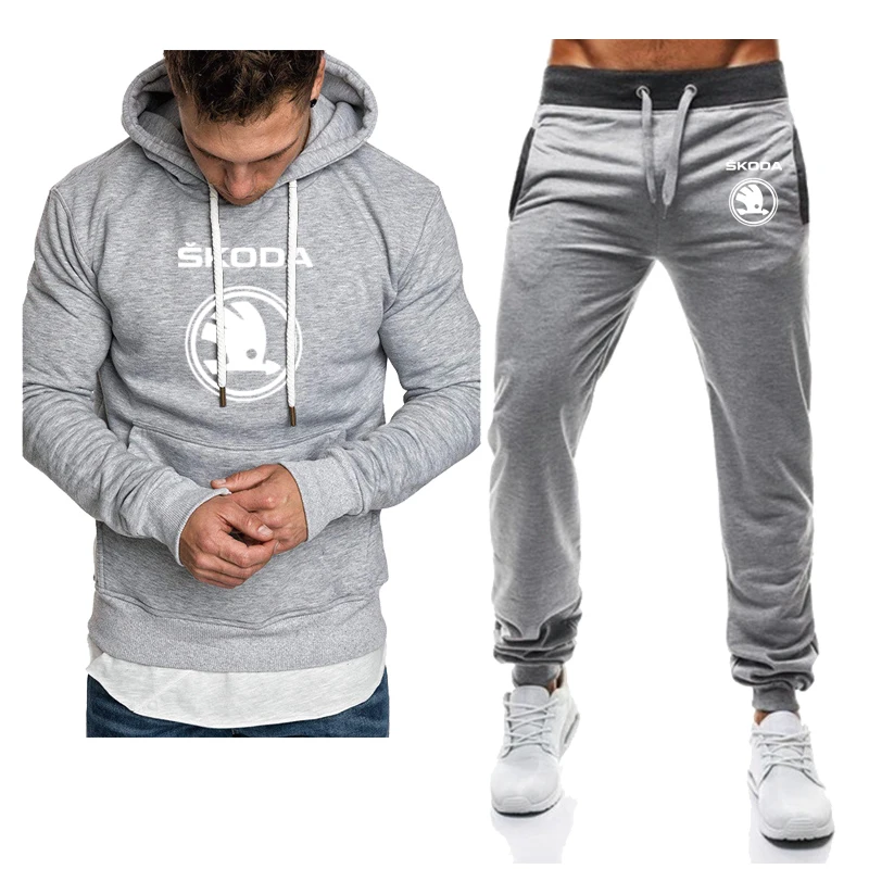 

Men's hoodie Skoda Car Logo Printing Spring Autumn Casual High Quality Fashion Cotton Men's Hooded + Pants 2-Piece Set