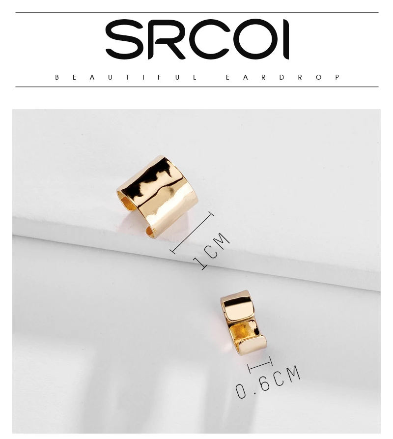 SRCOI Новая европейская простая индивидуальность удлинение сплава проколотое ухо манжеты серьги с бриллиантами панк рок Широкий Золотой металлический зажим для ушей для женщин вечерние