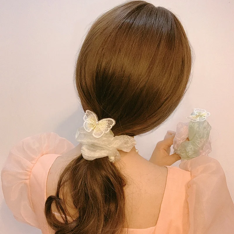 

Сетчатая пряжа с вышивкой-бабочкой, головной убор, женская заколка для волос, резинка для волос