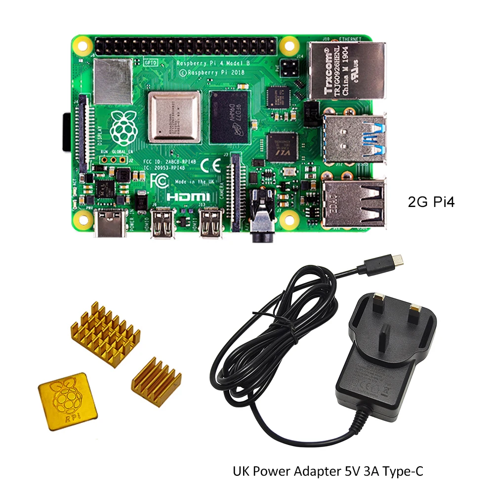 Оригинальный Raspberry Pi 4 Модель B макетная плата 2 Гб RAM + адаптер питания EU/US 5 в 3A Type C