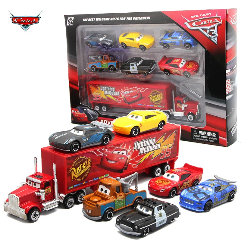 7PCS/Set Disney Pixar Car 3 Lightning m/c/Queen Jackson Storm Mack Truck 1:55 Diecast Metal Car Model Toy Boy Christmas Gift