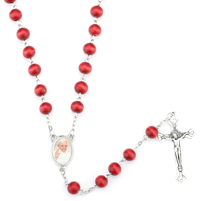 Большая красная деревянная бусина Католическая Розария ожерелье из розового