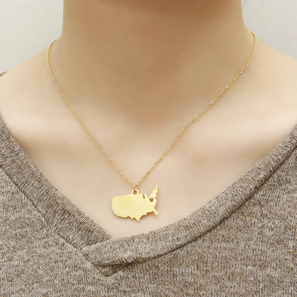Legenstar США Карта страны цепи кулон ожерелье для женщин мужчин Шарм серебро золото
