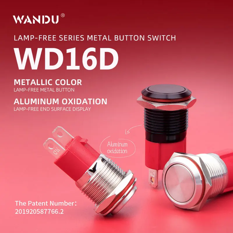 WD16mm no lamp 1N0 Выключатель без фиксации водонепроницаемый IP67 металлический