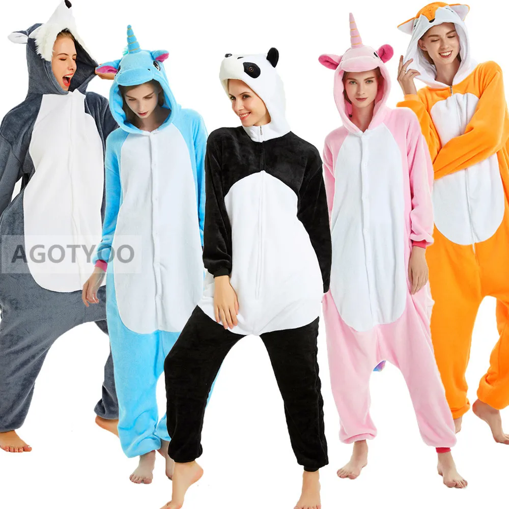 Женская Фланелевая пижама с мультяшными животными Пижама для взрослых унисекс