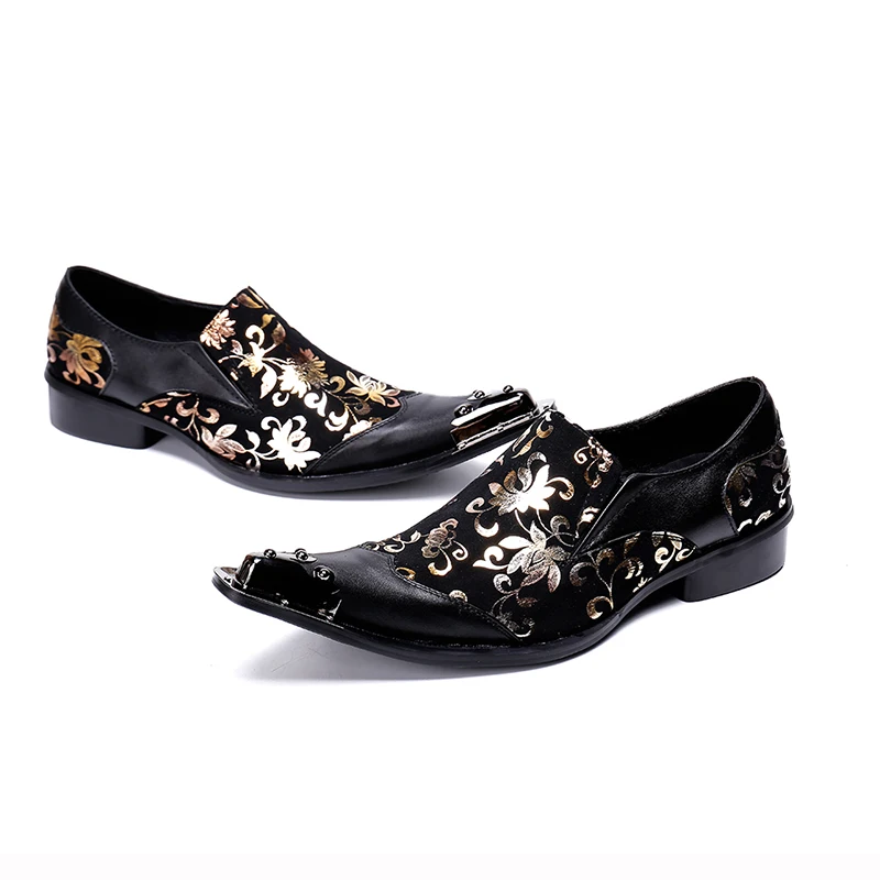 

NA140 Mens Shoes Casual Black Gold Silver Dress Shoes Pointed Toe Loafers Mens Evening Party Shoes Size Metal Tip Fashion