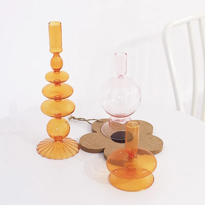 

Vintage Glass Candlestick Handmade European Romantic Dinner Decoration For Home Wedding Candle Holder Rod Wax Candelabrum Gift