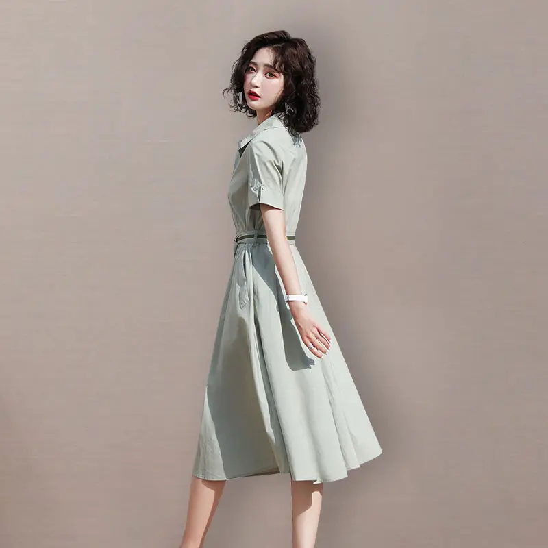 

Summer Vestido Dresses Shirt Sexy Women Maxi Party Long Dress Women's New Style 2021 Medium Length Waist Slim Skirt Vintage Hot