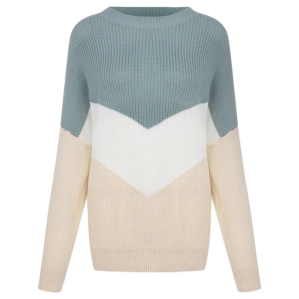 

2021 Fall/winter Loose Knitted Sweater Women Pullover Long Sleeve Women Pullover Sweater Casual Color Block Striped Sweater