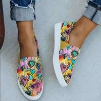 2021 new spring and autumn casual love color one step round toe low cut womens canvas shoes