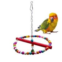 1pcs round parrot swing funny colorful bead design bird swing perch bird cage toy chew bite toys bird decoration random color