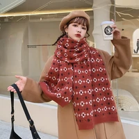 floral scarf female winter wild student korean warm thick shawl knitted wool scarf for women 2021 new autumn and winter scarves
