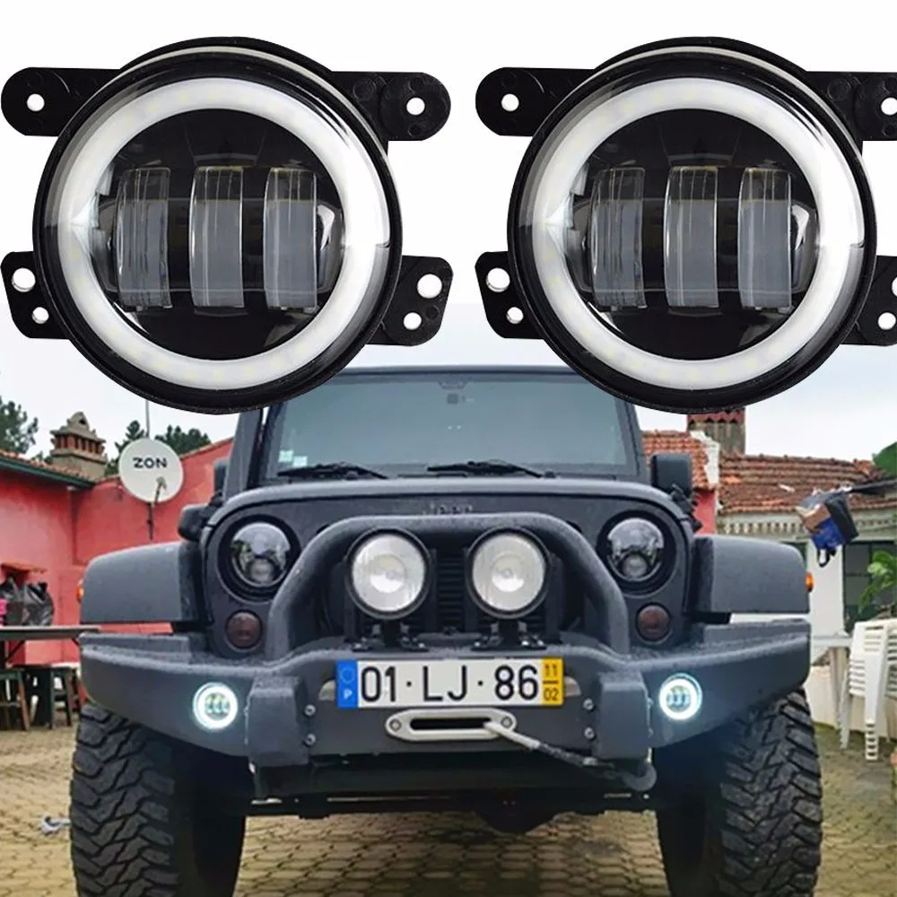 Круглые светодиодные противотуманные фары 4 дюйма 30 Вт с гало DRL для Jeep Wrangler Jk TJ LJ