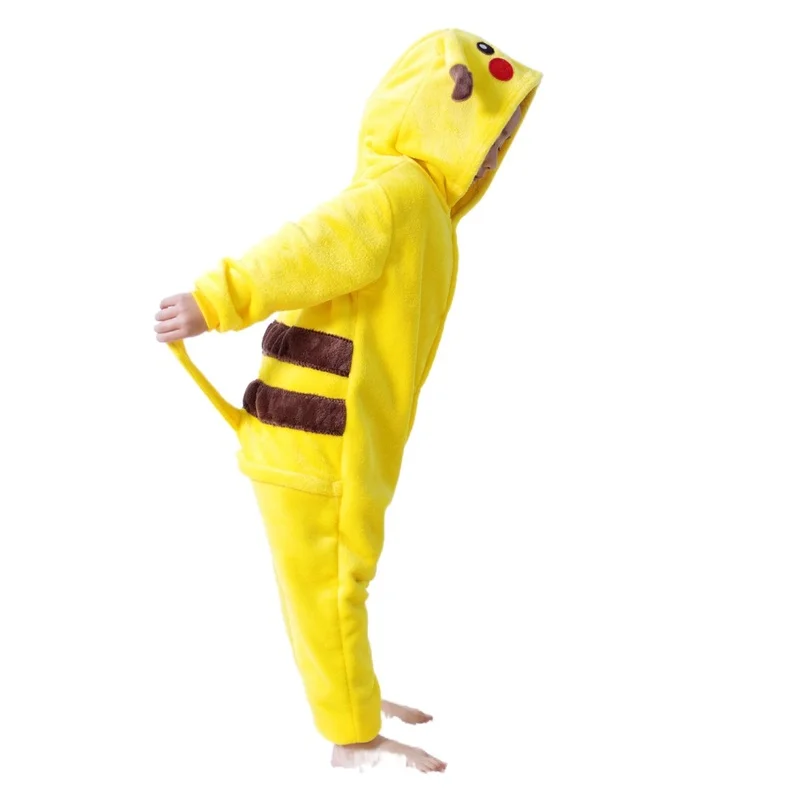 

Anime Pokemon Pikachu Plush Flannel Pajamas One-piece Suit Long-sleeved Winter Soft Warm Home Clothes Casual Children Gifts