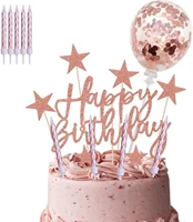 2 sets of cake topper decorations happy birthday banner star cake cup confetti balloon candle for woman man girl boy birthday