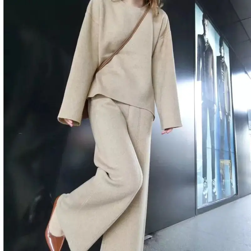 Модный вязаный комплект со штанами Женский Осень зима свободная спортивная