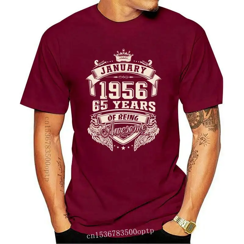 

Custom Logo Born In January 1956 65 Years Of Being Awesome T Shirt Big Size Cotton Short Sleeve Tshirt Men