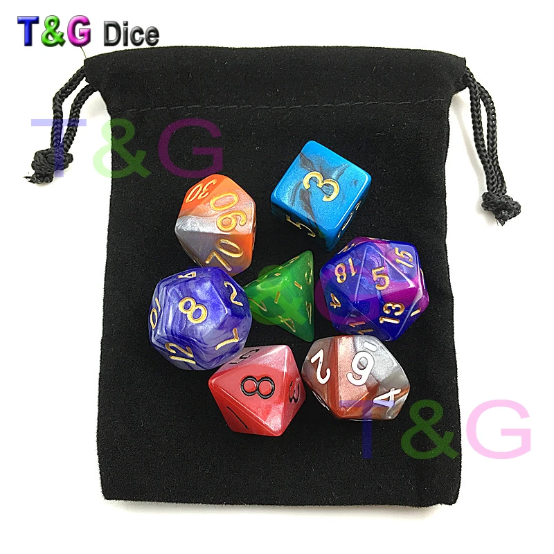 T & G двойной цвет 7 шт Продвижение 2 Color кости набор с сумкой эффектом туманности