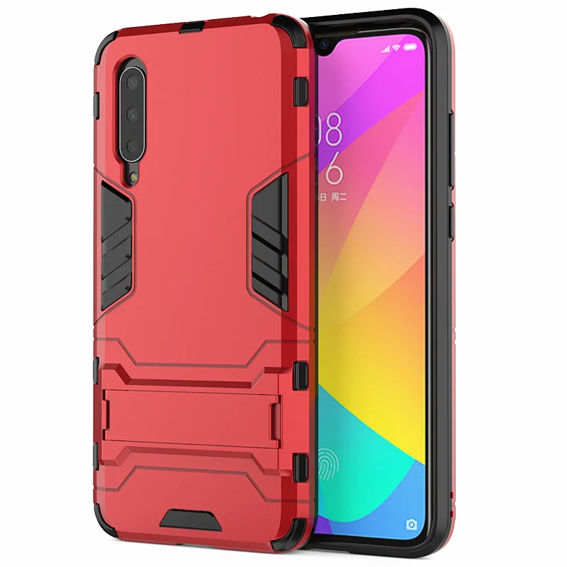 Bracket red Xiaomi Mi 9 Lite A3 Lite Гибридный противоударный бронированный автомобильный чехол для телефона с кольцом-подставкой для Mi A3Lite 9 Lite CC9 CC9E чехол-Кобура - Цвет: Bracket red