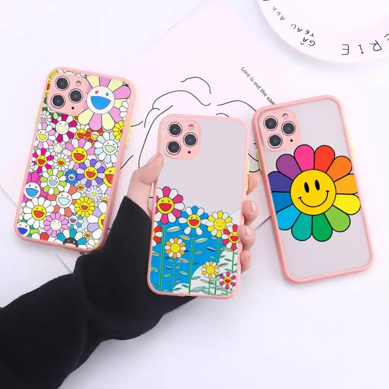 

Smiley Flower Phone Case Transparent Matte For IPhone 7 8 11 12 S Mini Pro X XS XR MAX Plus Cover Shell