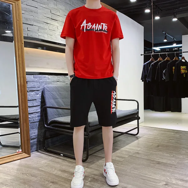 

New Men's T-Shirt and Shorts Set Men's Summer Casual Print Short-sleeved Top 2 Set Running Street Wear Top T-Shirt Black m-4XL