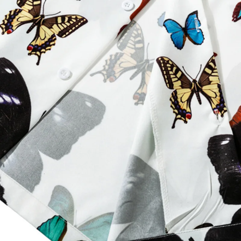

Men Hip Hop Hawaiian Shirt Butterfly Full Printed Harajuku Oversized Streetwear Summer Short Sleeve Button Up Korean Shirts