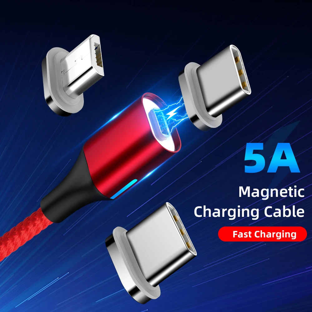 Магнитный USB кабель 5A Type C суперзарядный для Huawei P30 Samsung A70 S9 магнитное зарядное