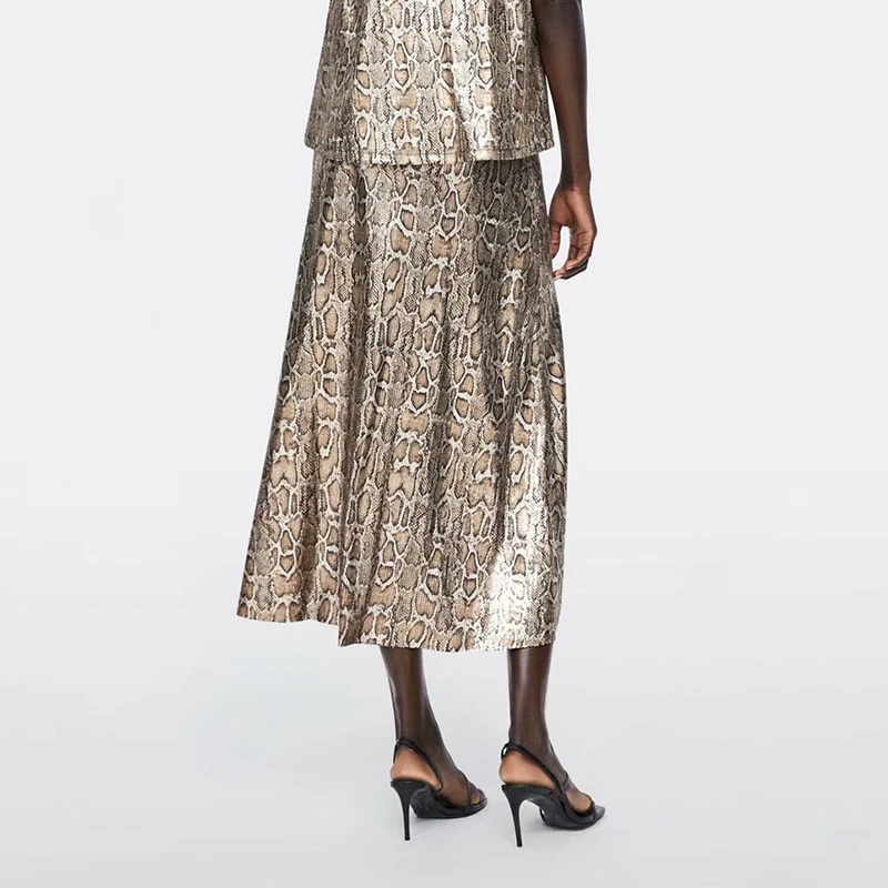 JuneLove Женская Весенняя Юбка со змеиным леопардовым принтом винтажная юбка миди с