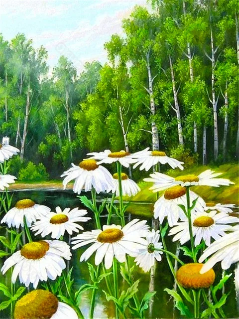

Diy Diamond Painting Stickers Diamond Embroidery Living Room Decoration Wall Decoration Small Daisies All Over The Mountains