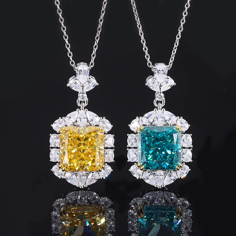 Shipei Luxury 925 Sterling Silver Radiant Cut Created Moissanite Gemstone Women Pendant Necklace Fine Jewelry Christmas Gift |