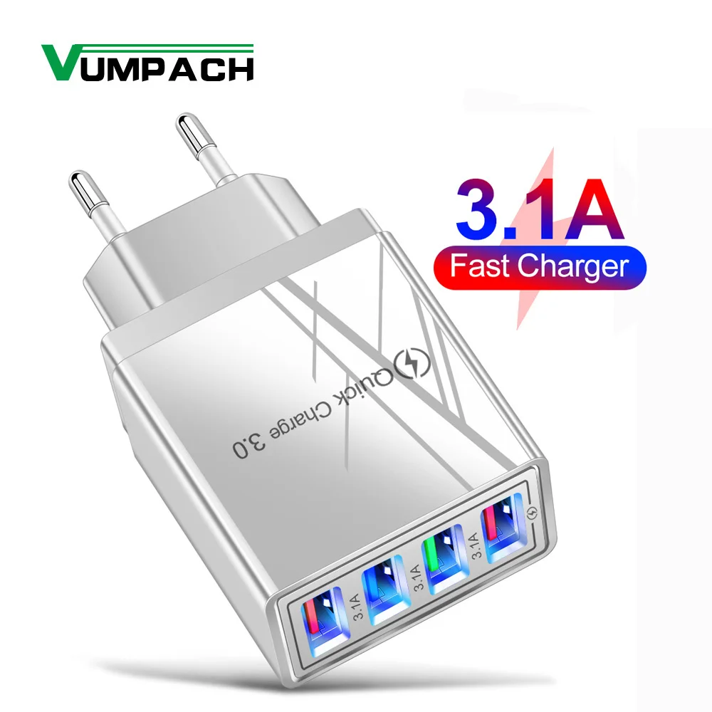 

4 USB Charger quick charge 3.0 for iPhone X iPad Fast Wall Charger Samsung S9 for Xiaomi 8 mi Huawei Mobile Phone Fast Charger