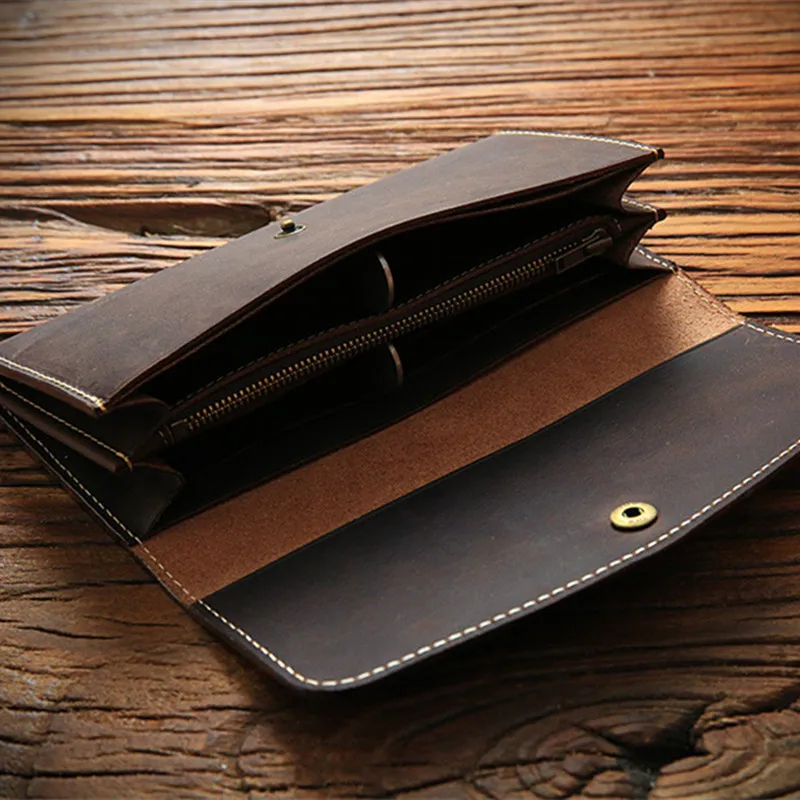 LEACOOL Винтажный Мужской кошелек из натуральной кожи большой объем Crazy Horse Кожаный