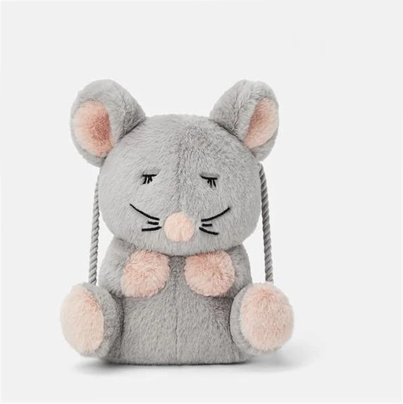 Серая плюшевая сумка через плечо с мышкой Новогодняя специальная детская