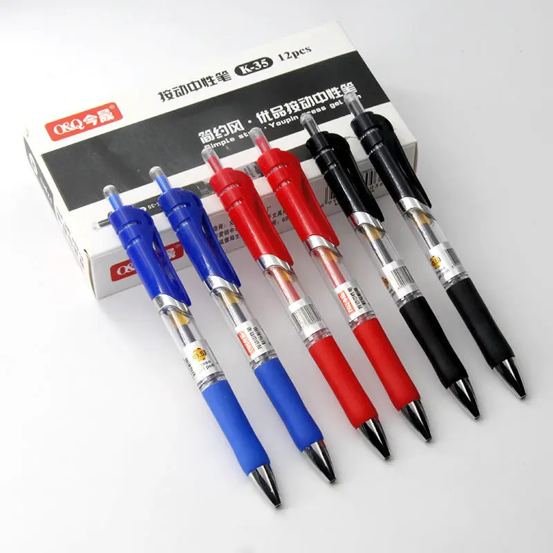 

2022 6/12pcs Press Neutral 0.5mm Black Signature Test Carbon Red Pen Office Supplies Automatic Fountain Pen