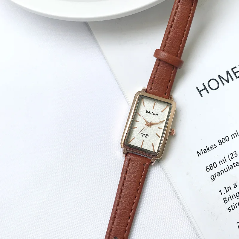 

Fashion Casual Elegant Simple Rectangle Ladies Watch Brown Quartz Clock 2019 Women's Retro Leather Watches Female Wristwatches