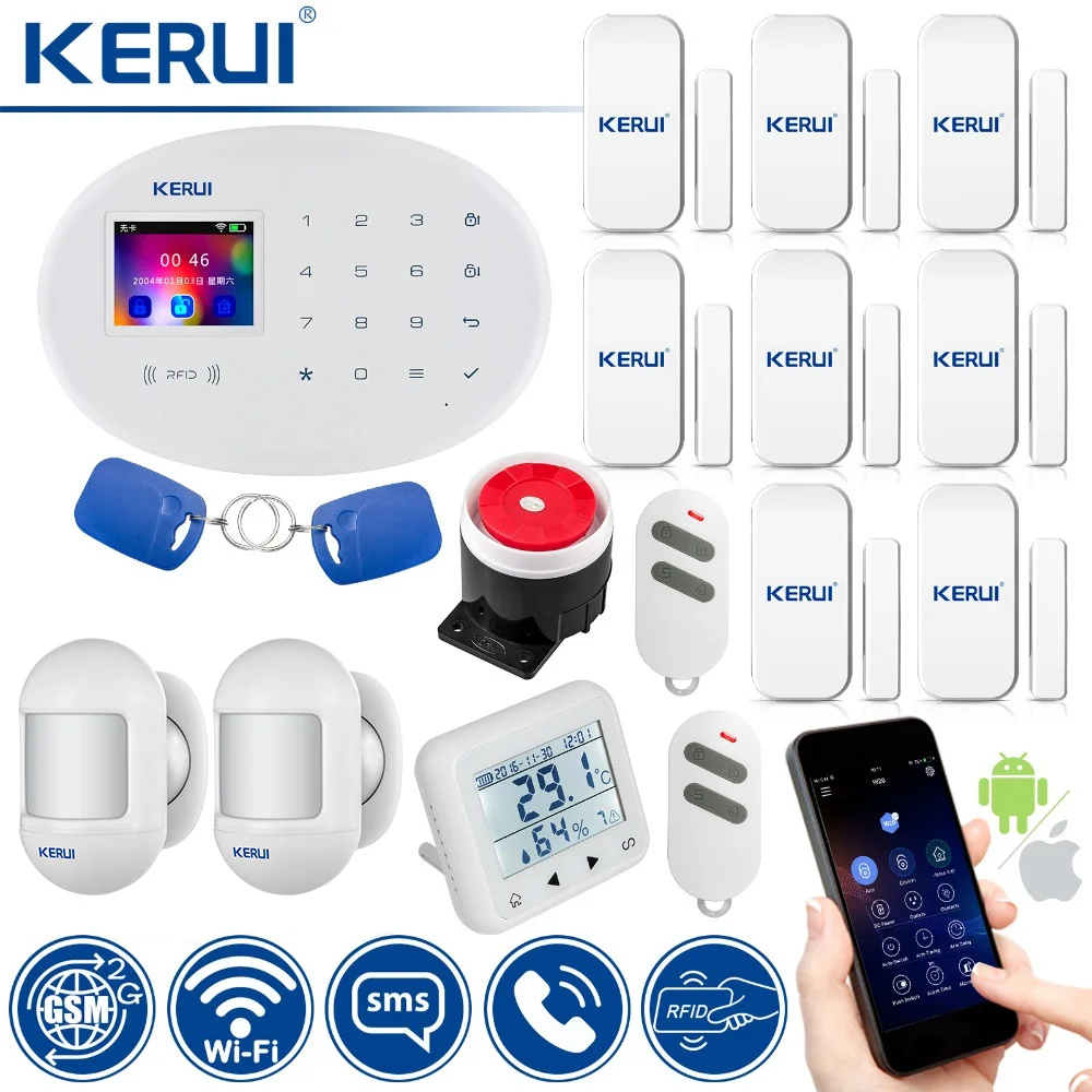 Беспроводная домашняя сигнализация KERUI с детектором температуры и влажности Wi Fi +