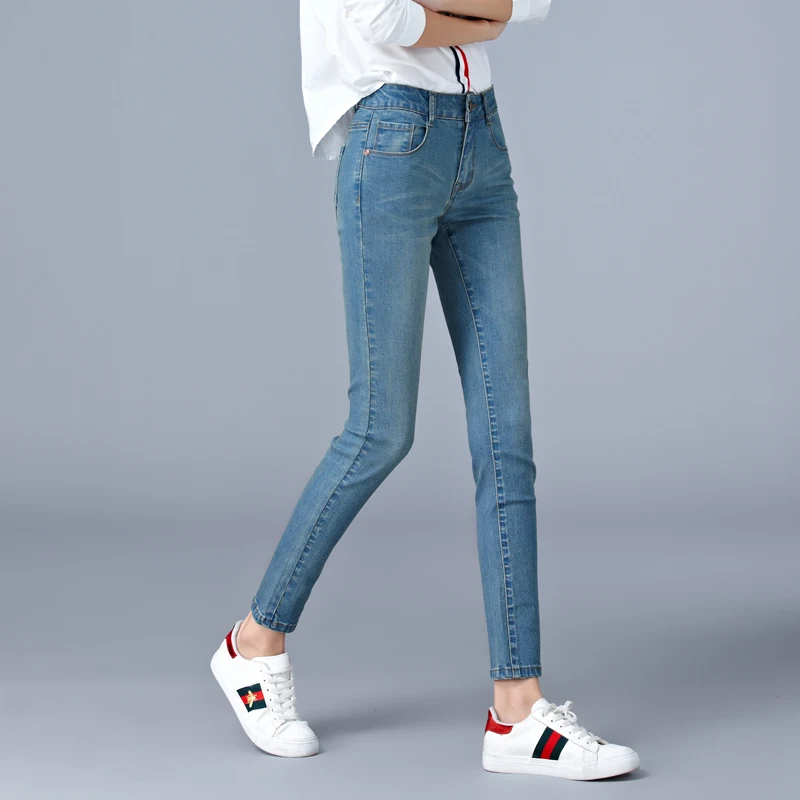 

2021 Jeans for Girls Pencil Pants High Waist Cropped Trousers Skinny Elasticity Blue Denim Women's Clothing Plus Size 100KG