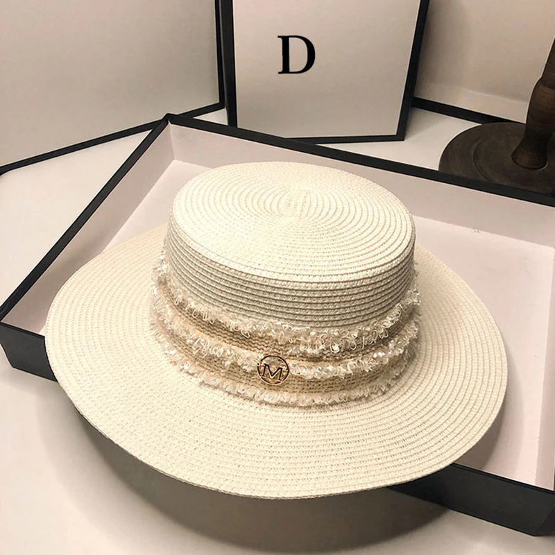 

Шляпа женская Соломенная в стиле ретро, Повседневная пляжная Панама от солнца, с надписью м, роскошная, летняя