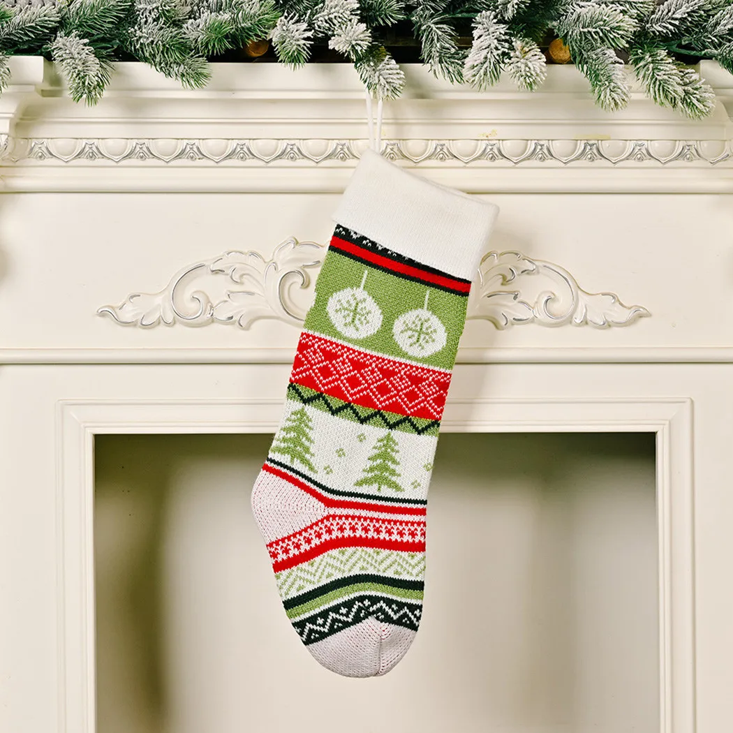 

Childern Knitting Christmas Stockings Santa Elk Bear Socks With Snowman Printing Xmas Candy Gift Bag Fireplace Xmas Tree Decor