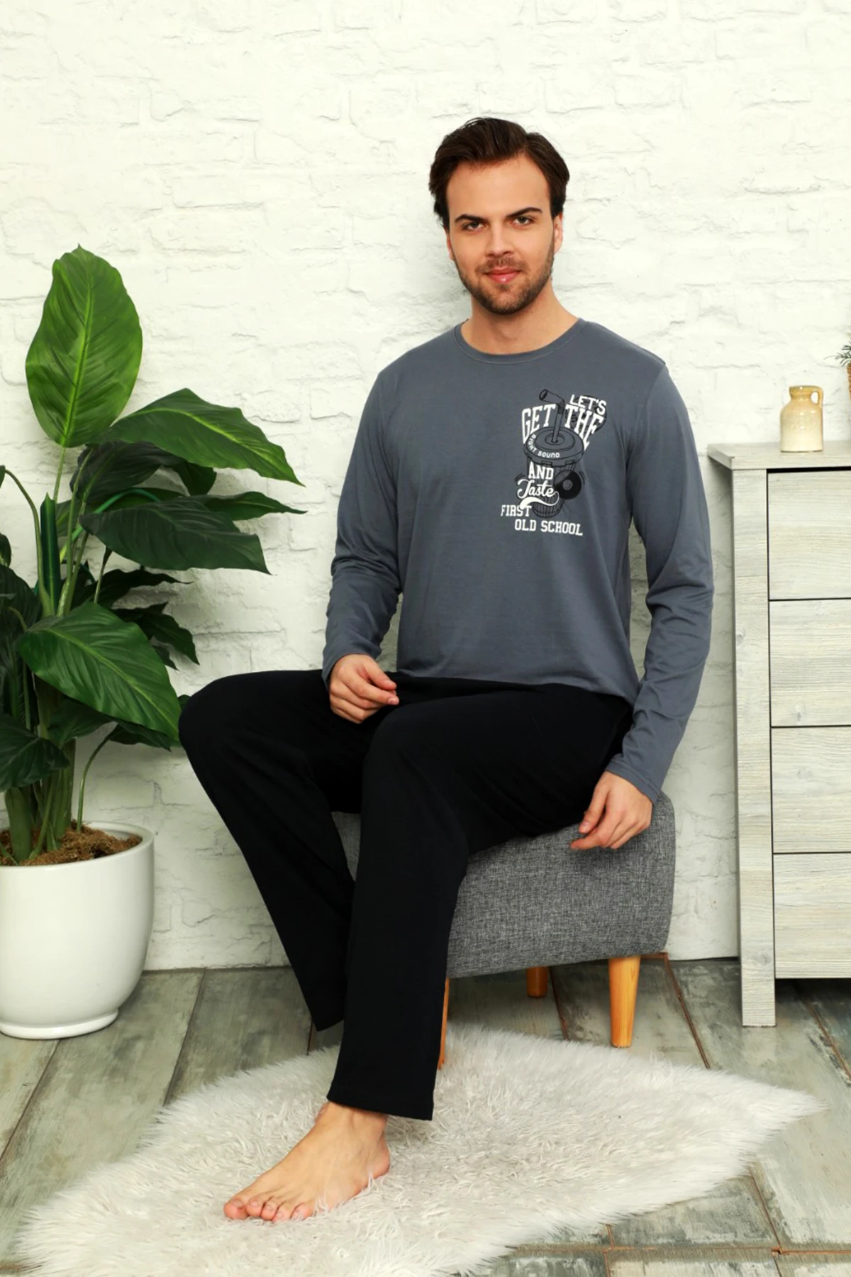 Autumn Winter Men's Cotton Pajamas Letter Striped Sleepwear Cartoon Pajama Sets Casual Sleep & Lounge Pyjamas Plus Size 2XL Pajamas