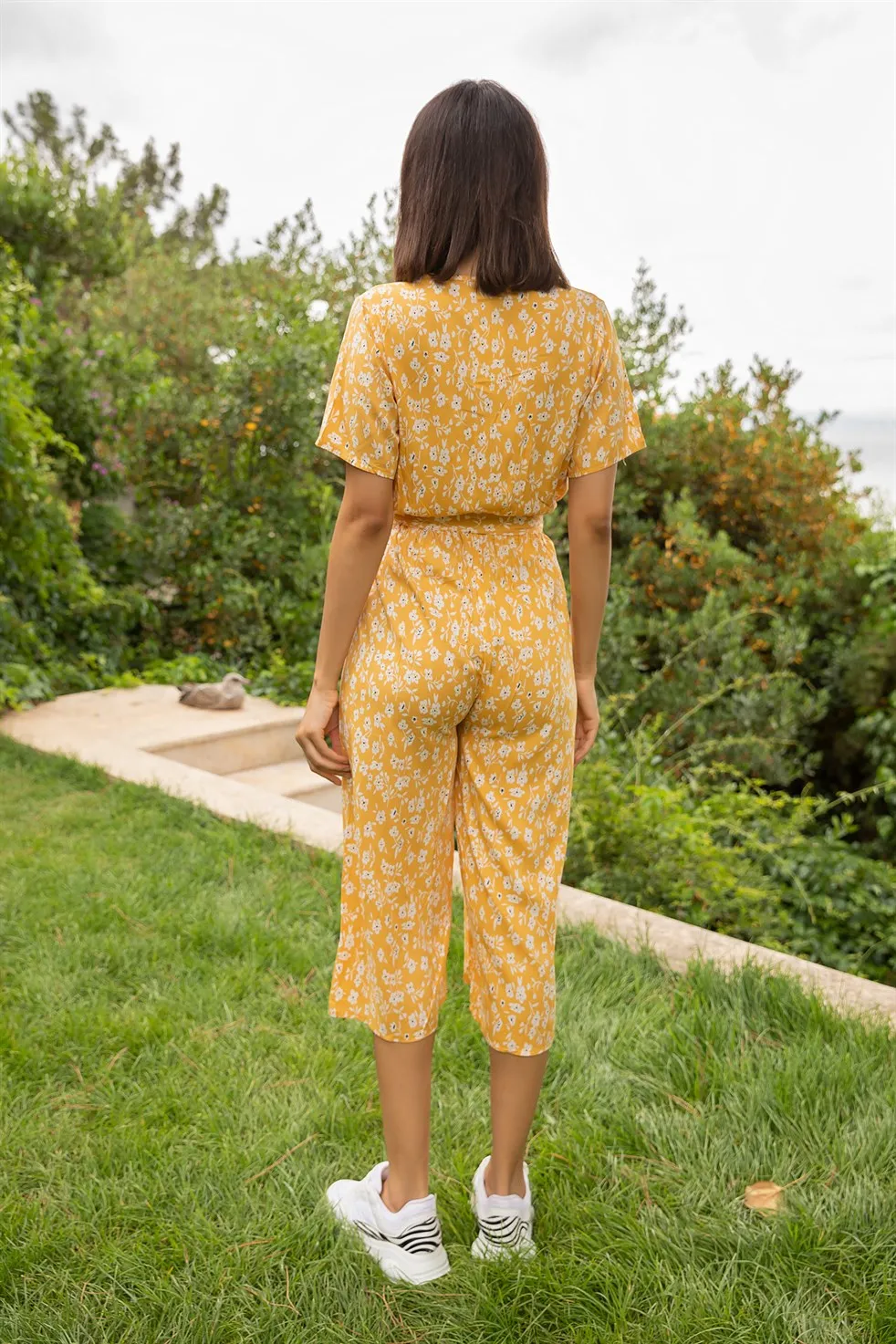 

2021 Trend Elegant Women 'S One Button Floral Jumpsuit-YELLOW