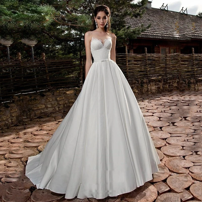 

White Wedding Dress Lace 3D Flower O-neck Long Sleeve Simple Bridal Dresses Zipper Custom Made Plus Size Wedding Gown