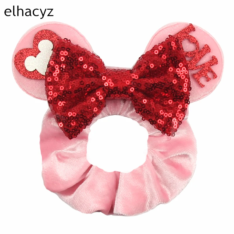

NEW Valentine Festival Mouse Ears Sequin Bow Women Scrunchies Hair Band Girls Accessories Party Dating Pony Tail Holder Headband
