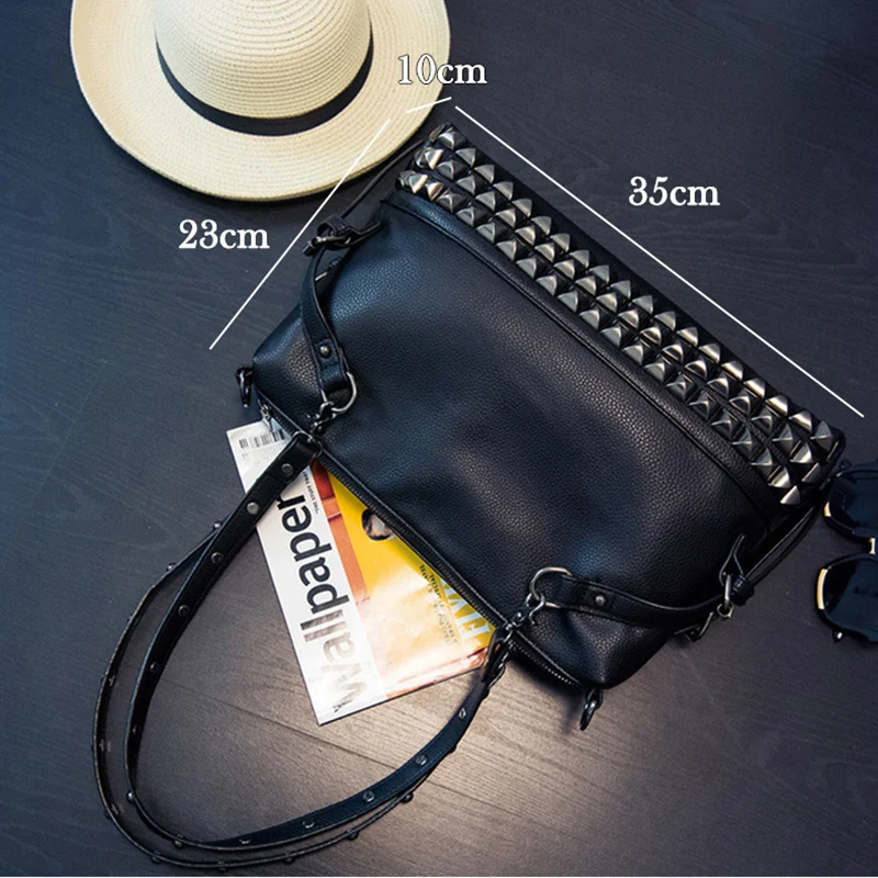 

New Shoulder Bag For Women PU Leather Fashion Rivet Handbag Storage Weekend Bag Female Large Capacity Solid Crossbody Bag XA648F