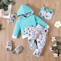 baywell 4pcsset newborn baby girl clothing set floral hoodies long sleeve topflower print trousers headband bib sets