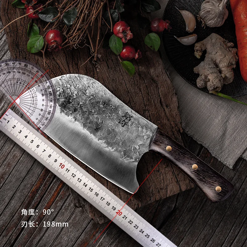 

Traditional Handmade Forged Kitchen Knife Hammer Stainless Steel Chef's Chopper Cooking Knives Wooden Meat Slicer Butcher Knife