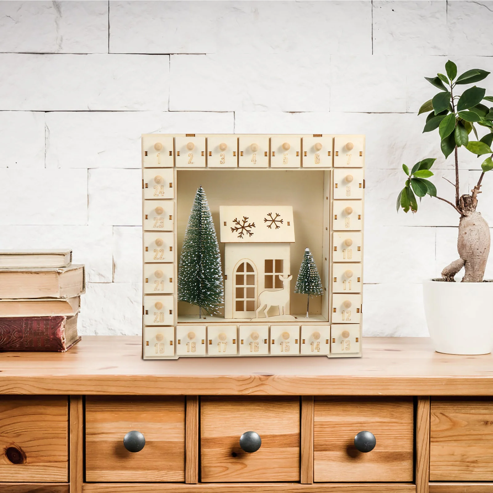

1Pc Christmas Calendar Adornment Wooden Calendar Gift Festival Ornament (Khaki)