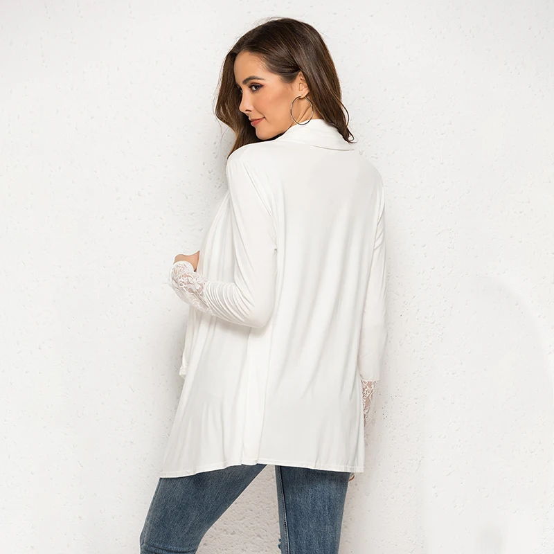 Women Summer modal Kimono Cardigan Long Sleeve Cuff lace stitching Blouses Loose Boho Blusa Shirts Plus Size Shirt | Женская одежда